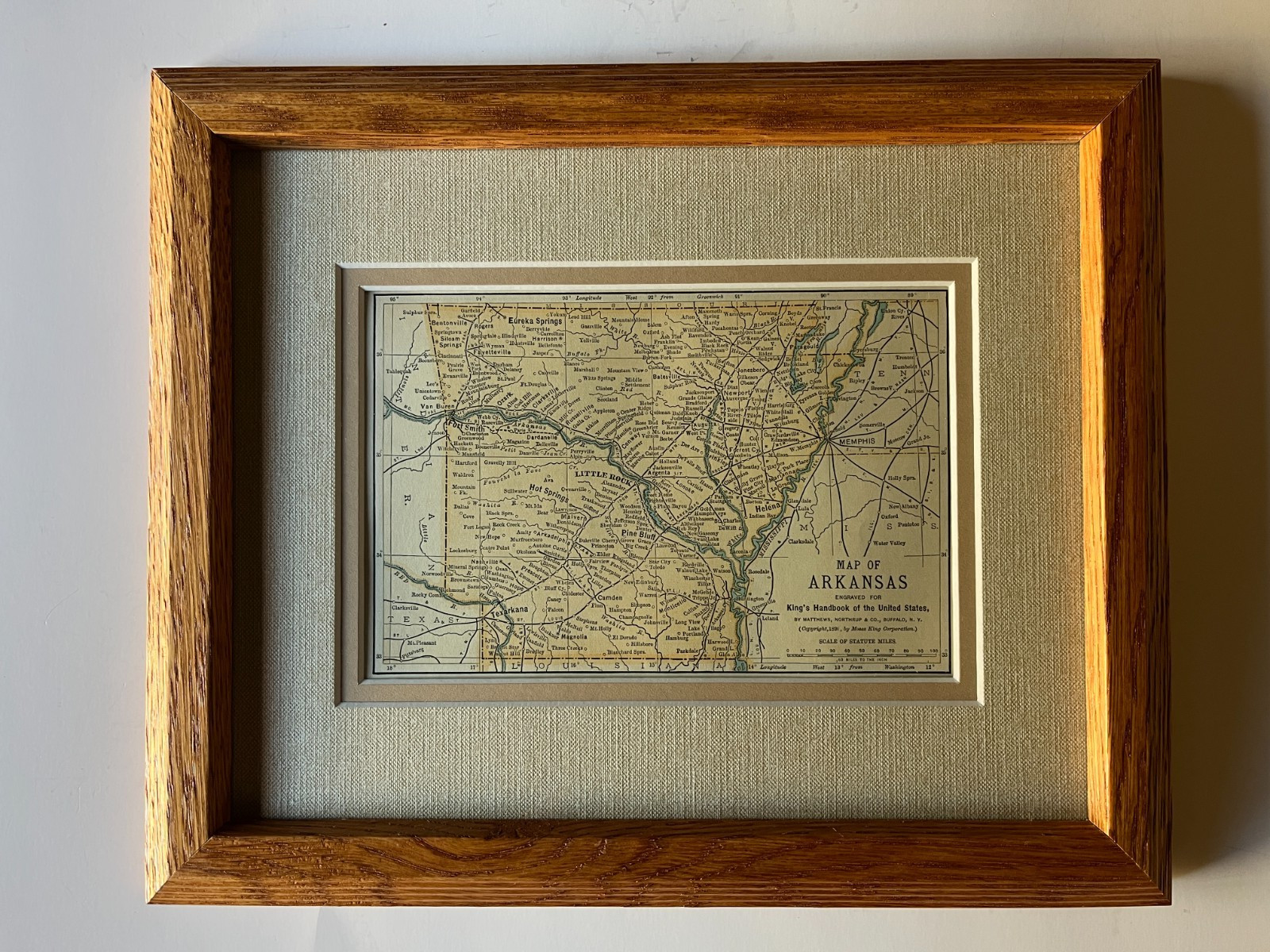 1891 ARKANSAS “Copper” State Map by Matthews-Northrup Frame/Mat SEE DESCRIP