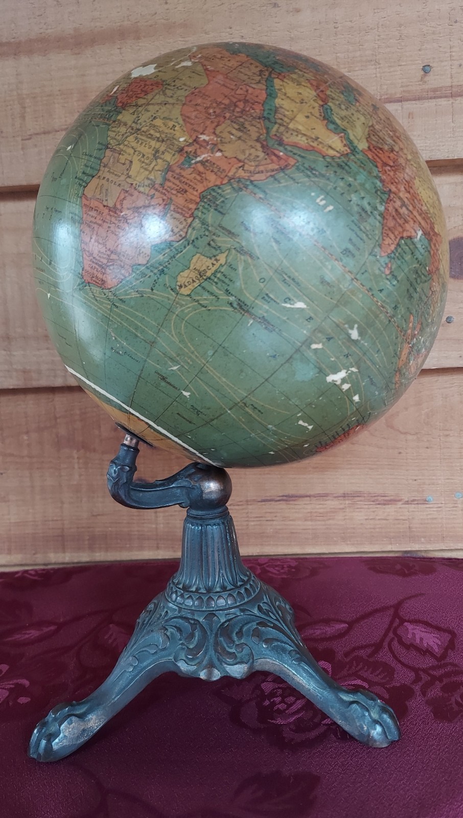 ANTIQUE 8″ TERRESTRIAL WORLD GLOBE W/CAST METAL CLAW FEET 1924-1935 PARTS/REPAIR