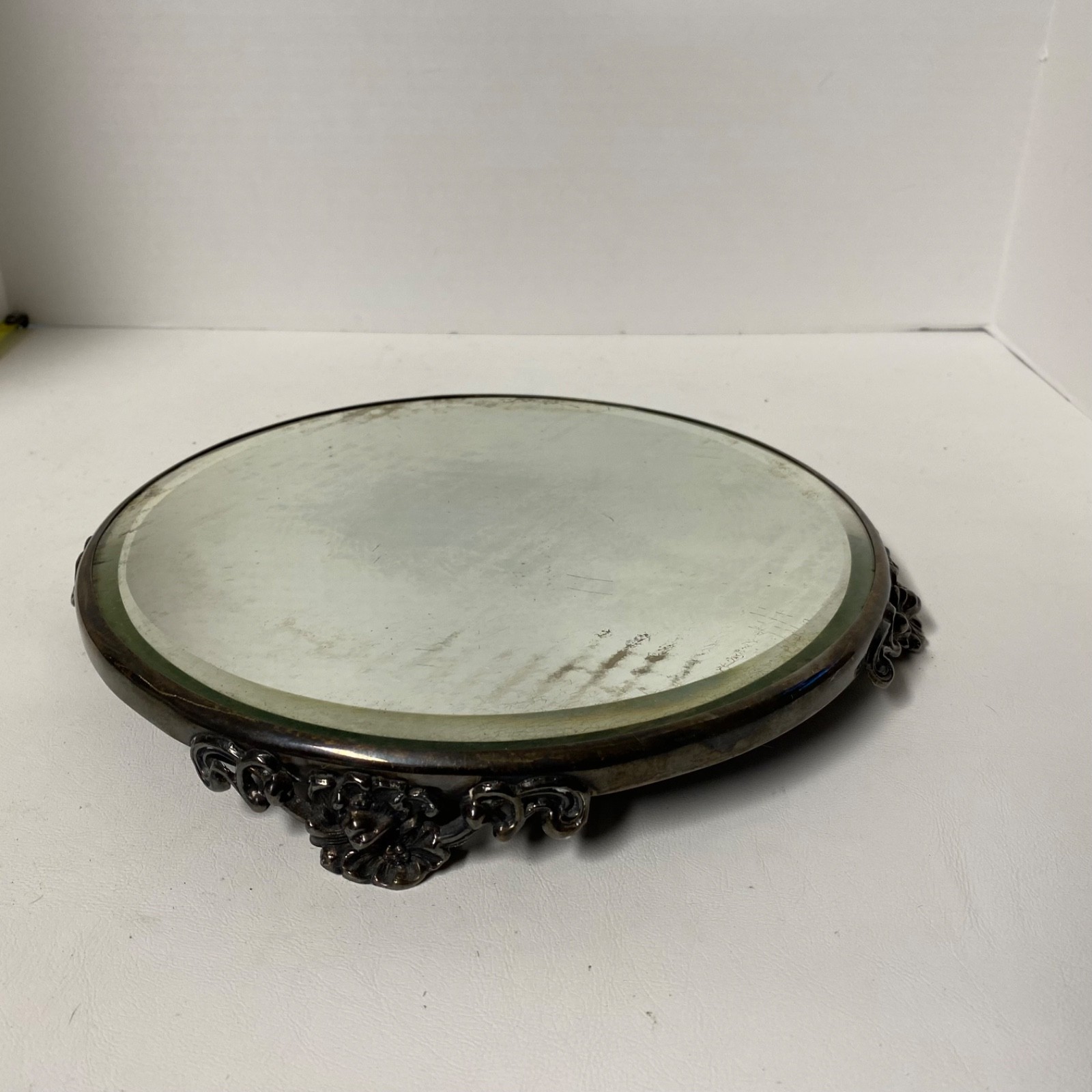 Antique late 1800’s early 1900’s Plateau Table Mirror 10″ with Beveled Mirror