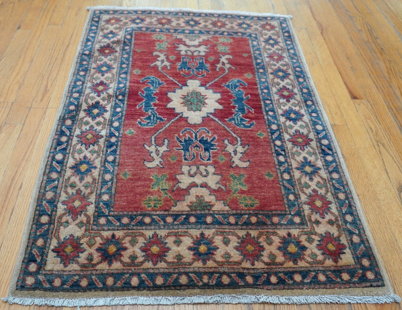 3′ x 4’3″ Hand Knotted Wool Afghan Caucasian Design Rug