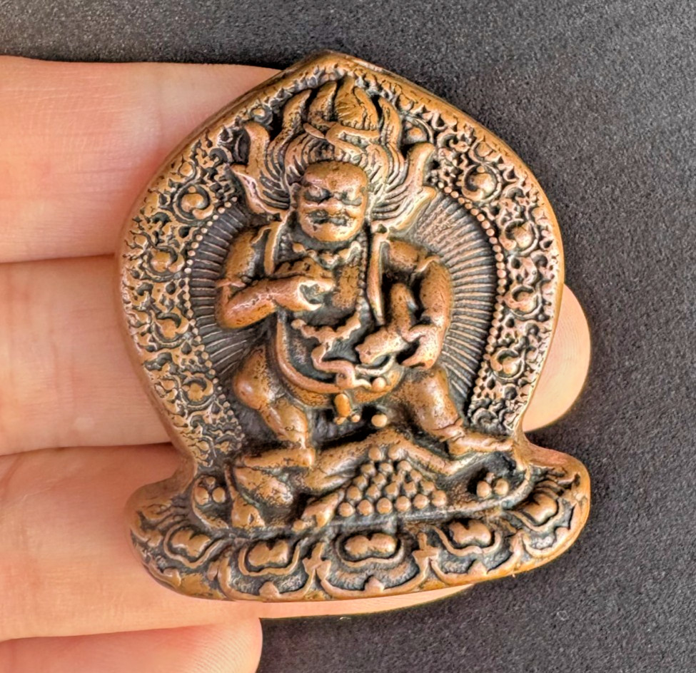 Old Chinese Tibetan Buddhism Red Copper Black God of Wealth Pendant amulet