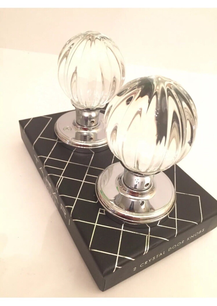 New TAHARI Home Crystal Glass Door Knobs Round Modern Chrome