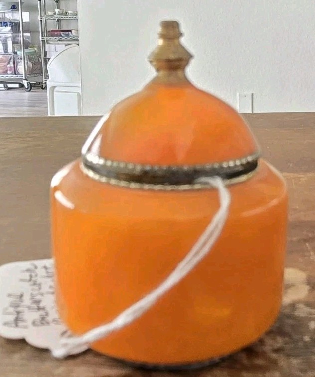 Pot Box Butterscotch Amber Mini Vtg Container w/Lid Brass Antique Chinese
