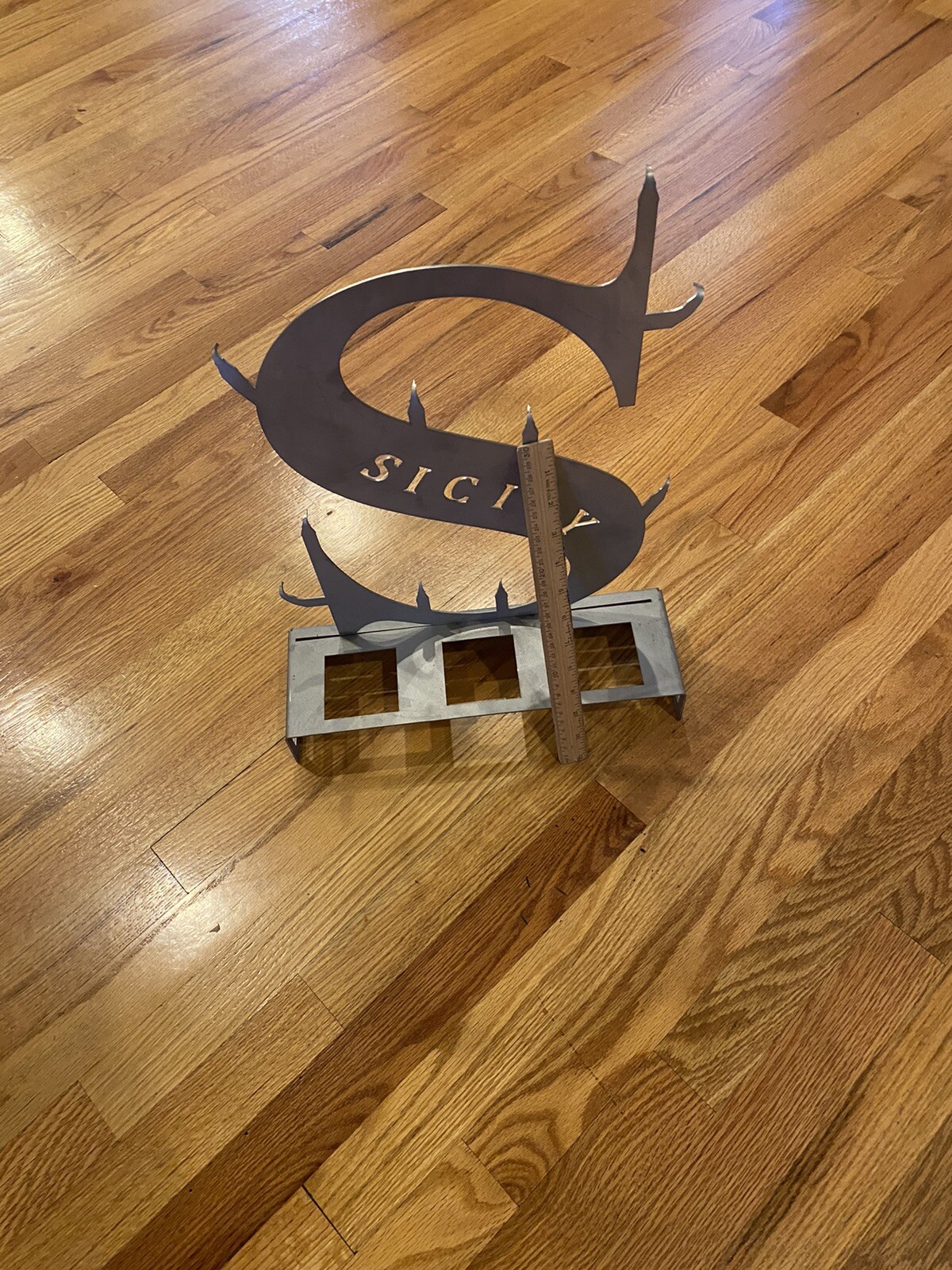 VINTAGE METAL ADVERTISEMENT DISPLAY SIGN – SICILY LETTER S – 18 INCHES TALL WOW