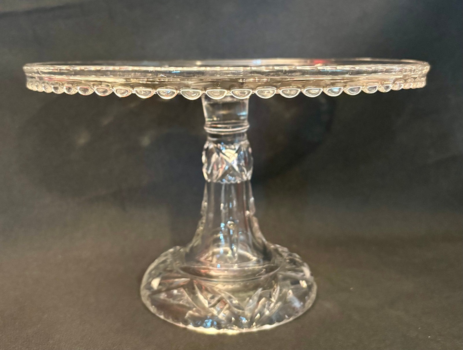 EAPG Antique Pattern ALBANY CAKE STAND Beveled Diamond & Star Tarentum Glass