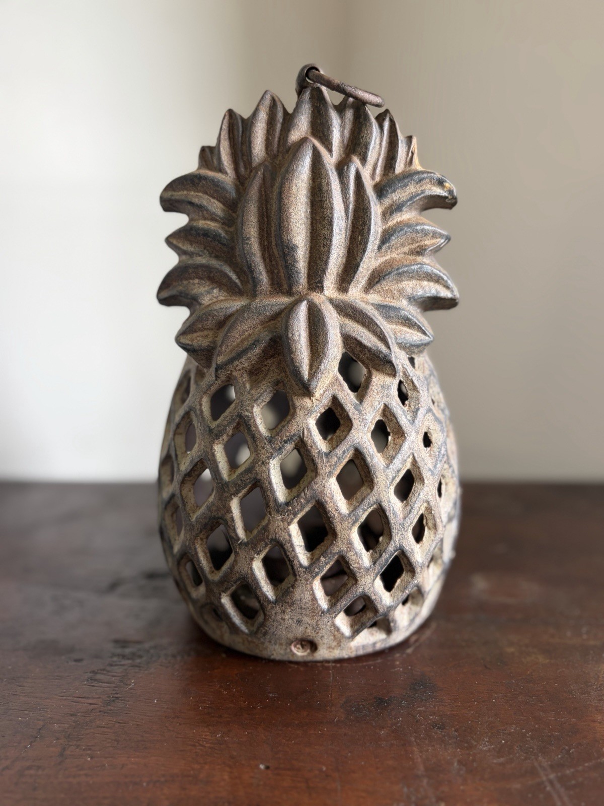 Japanese Antique Cast Iron 10″ High Pineapple Welcoming Garden Lantern Tea Light