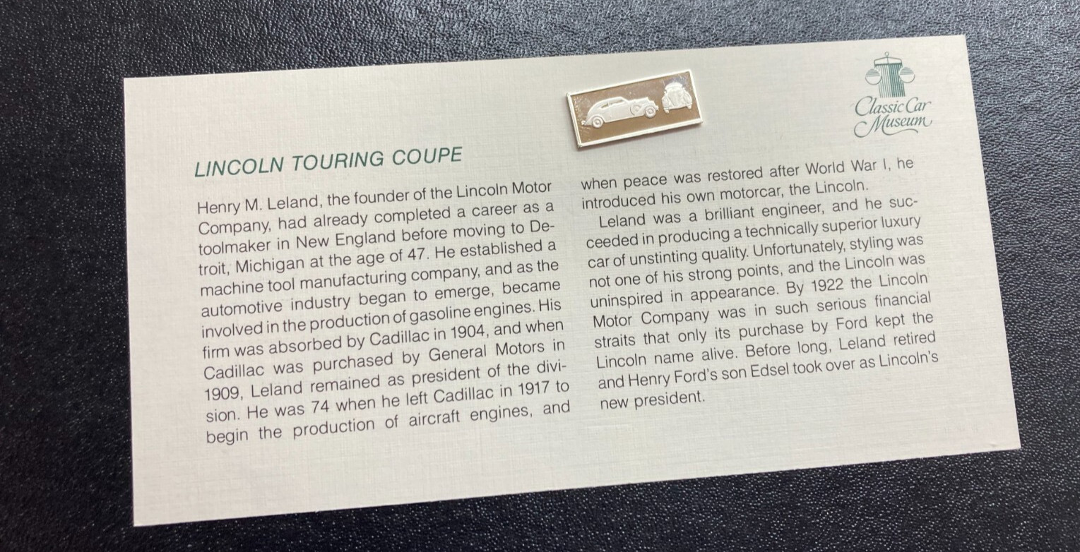 1981 Franklin Mint Official Classic Car Collection Silver Ingot Lincoln Touring