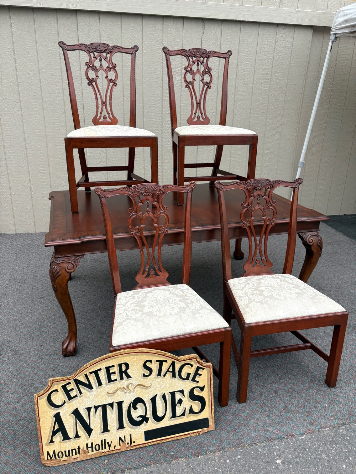 67878 Chippendale Style Mahogany Dining Table with Four Chairs