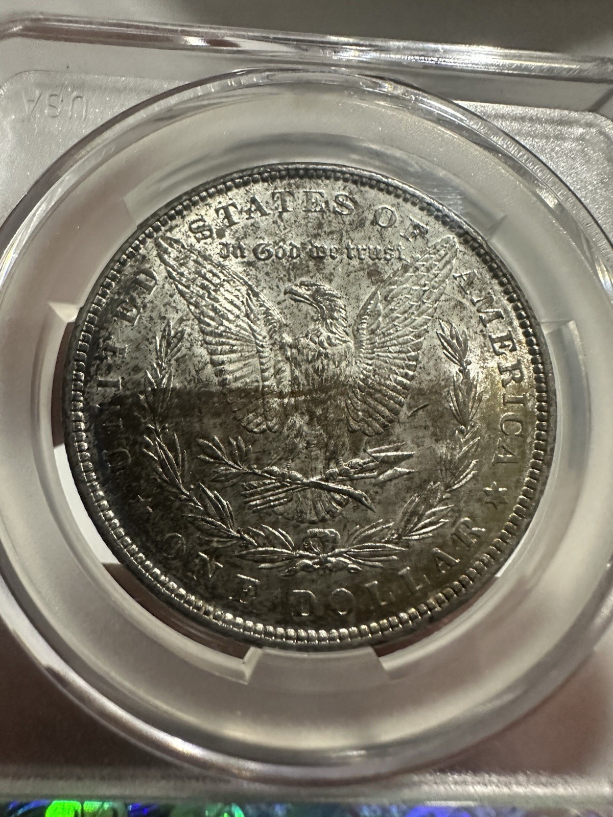 1889-P Morgan Silver Dollar Rainbow Toned MS63 CAC Certified