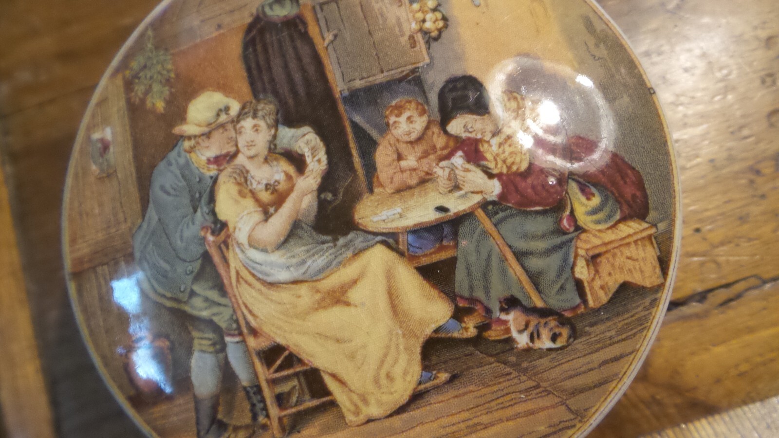 Antique PRATTWARE, PRATT WARE POT & LID The Best Card, 4-1/4″
