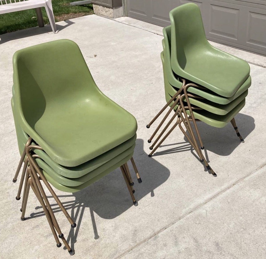 RETRO 60s 70s SHAMROCK NEATWAY STACKING PLASTIC TUB CHAIR SET (Eames-era Alt.)