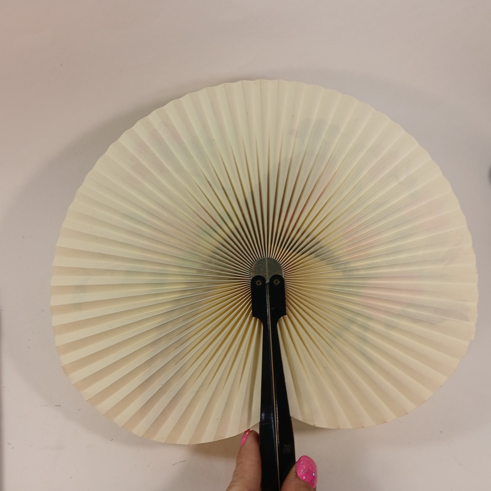 Vintage Folding Hand Fan Circular Pheasant Bird Flowers Chinese