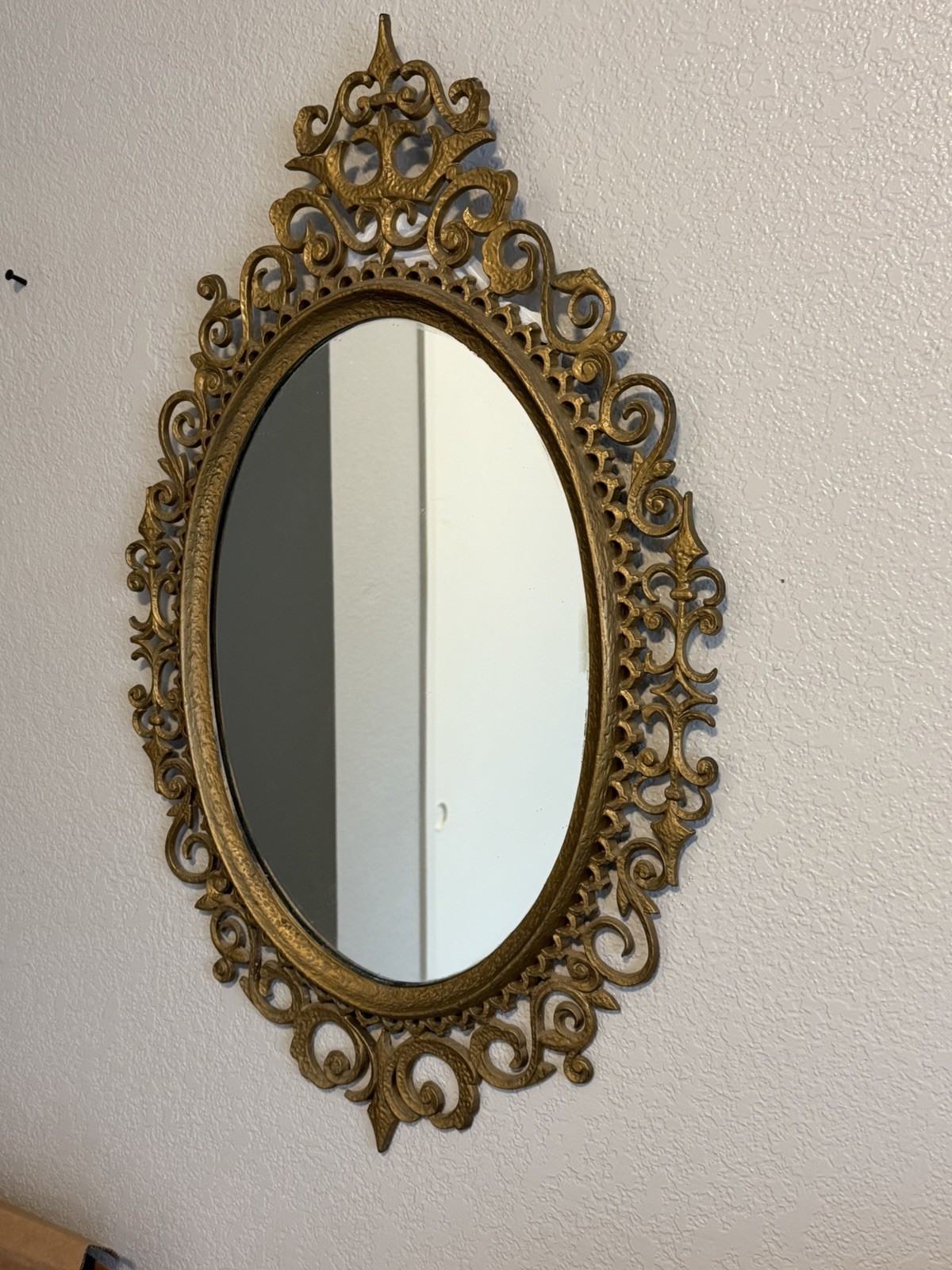 Vintage Ornate Baroque Wall Mirror – Brass-Tone Rococo Burwood 21.5” x 33.5”