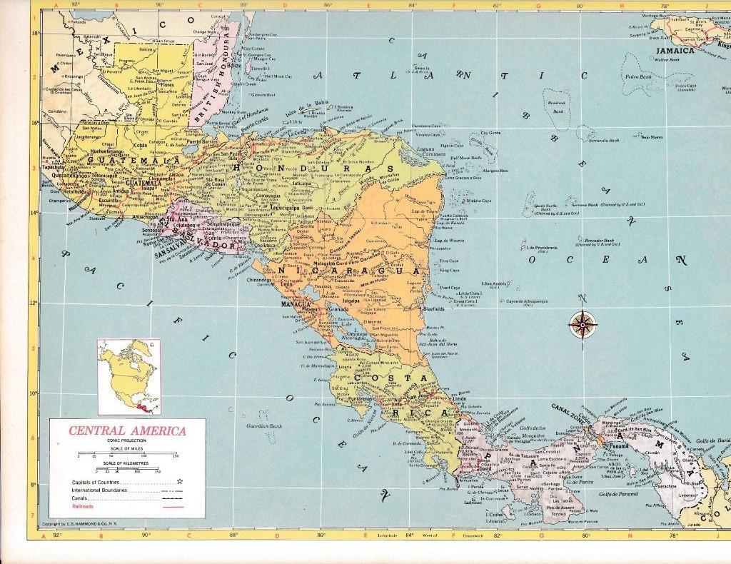 1953 Vintage Central America Map / 9×12 Great For Wall Art / 70+ years old