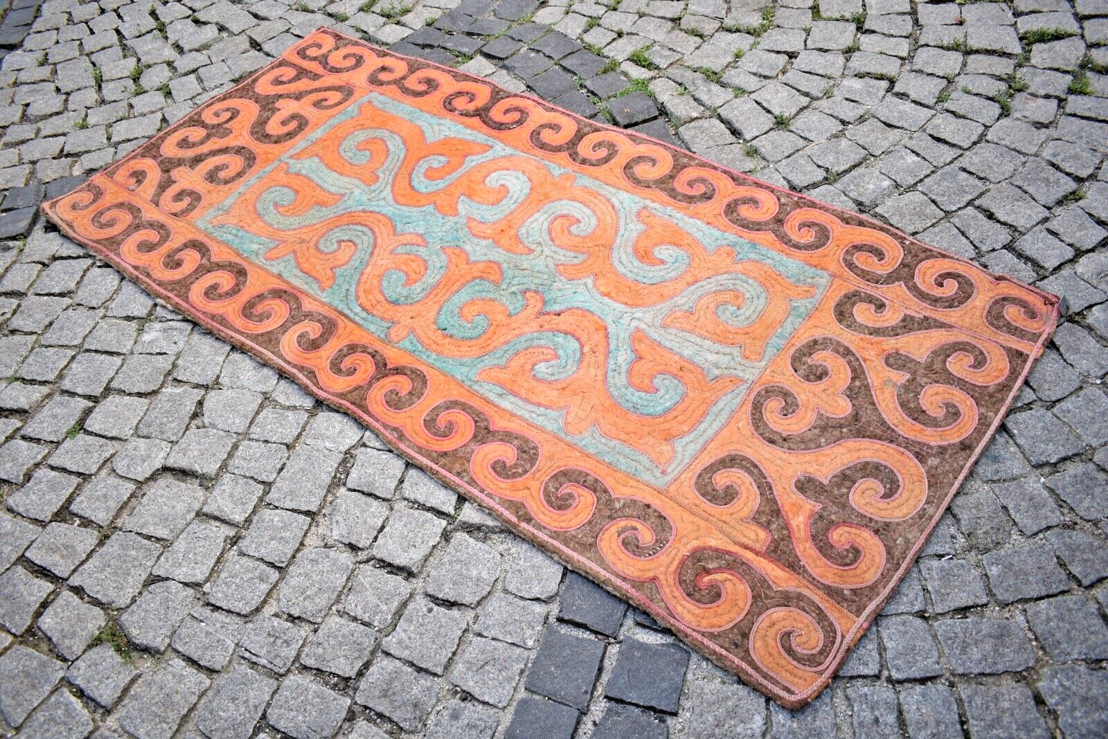 Fabulous Antique Rare Kyrgyz Felt Rug 38”x81” Collectors Item Kyrgyz Felt Rug