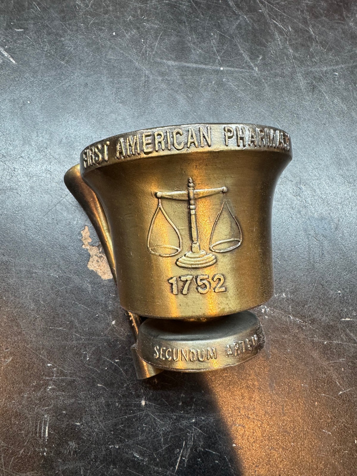 Vintage Brass Pharmacy Mortar And Coricidin Pestle 1752 First American Pharmacy