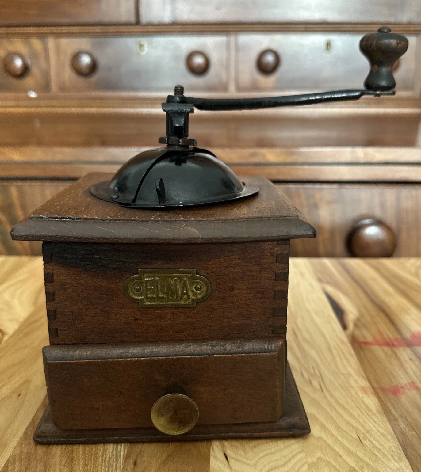Elma Vintage Manual Coffee Grinder Wood With Brass Name Plate From Spain