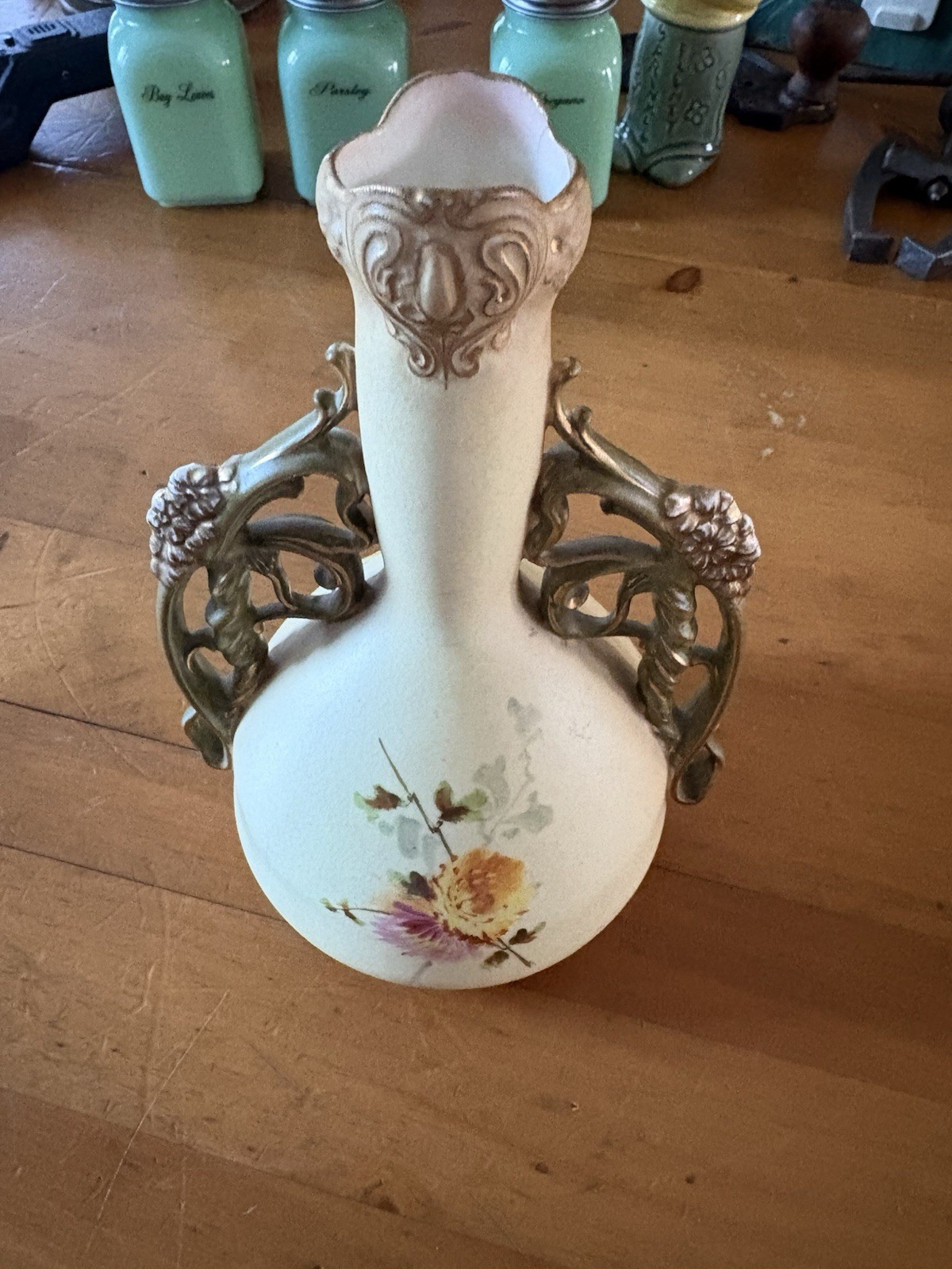 Antique Art Nouveau Ernst Wahliss Floral Turn Teplitz Amphora Vase-Great Shape!