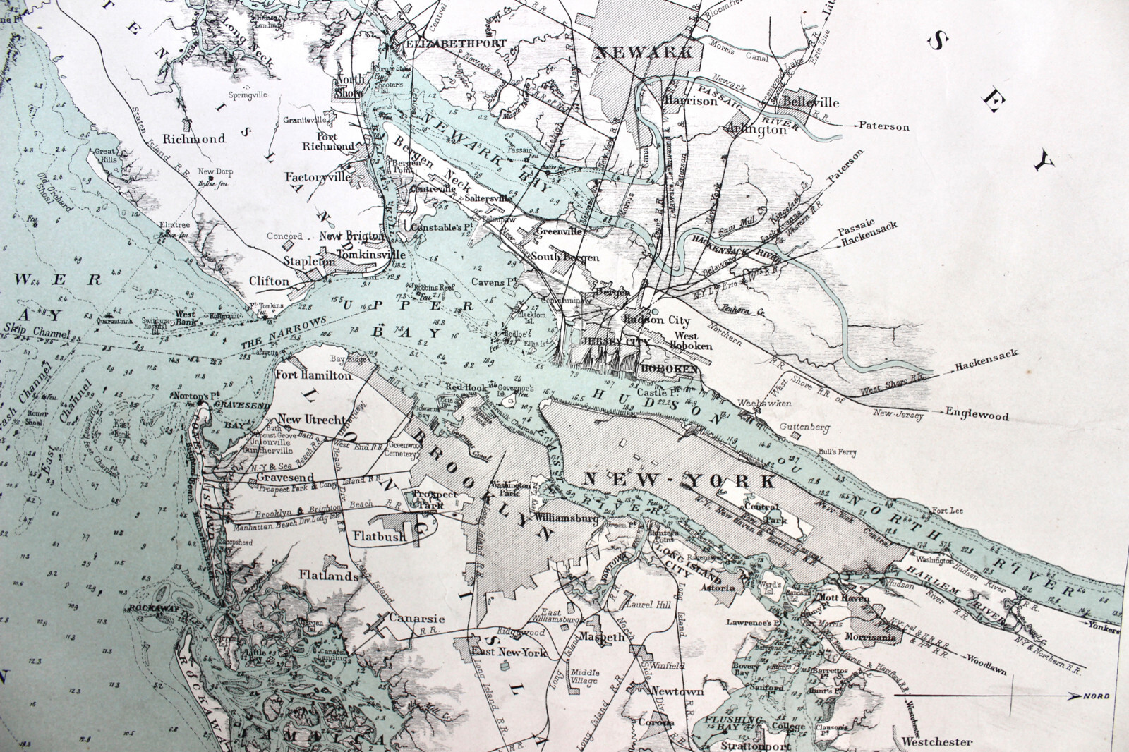 Antique NEW YORK Hydrographic Map: “Port de New York” LEMERCIER ca. 1890 SCARCE