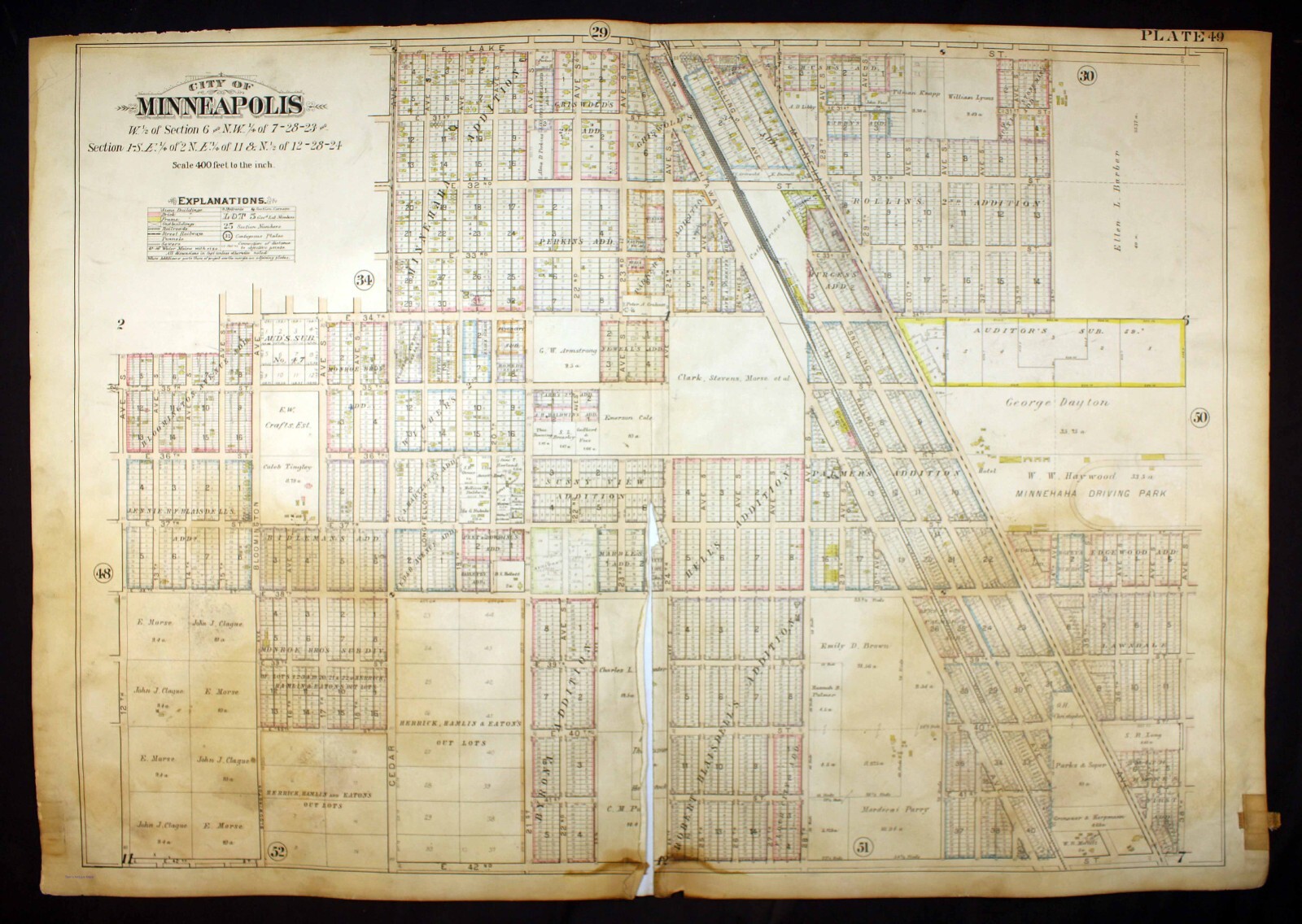 1898 Plat Map City of Minneapolis Sectional Cocoran Bancroft #49