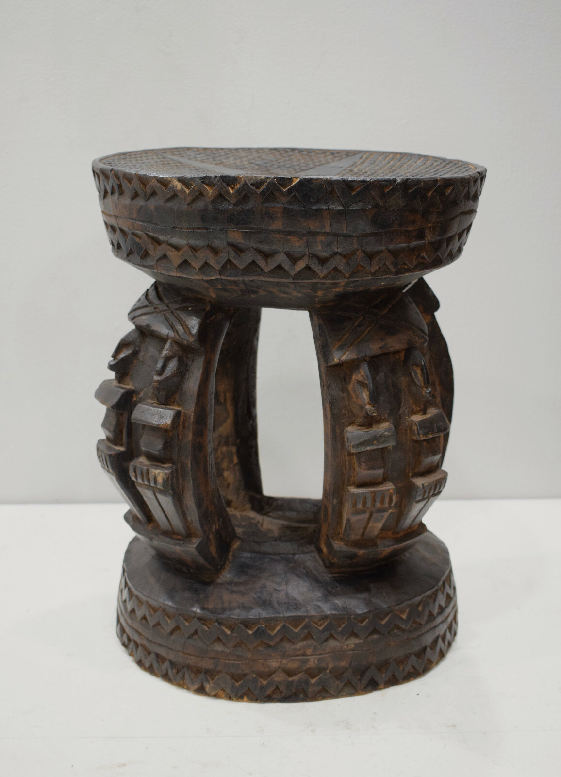 African Dogon Wood Stool Figured Legs Mali