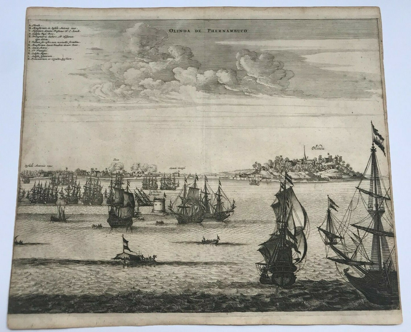 BRAZIL PHERNAMBUCO 1673 Arnold MONTANUS LARGE ANTIQUE ENGRAVED VIEW 17TH CENTURY