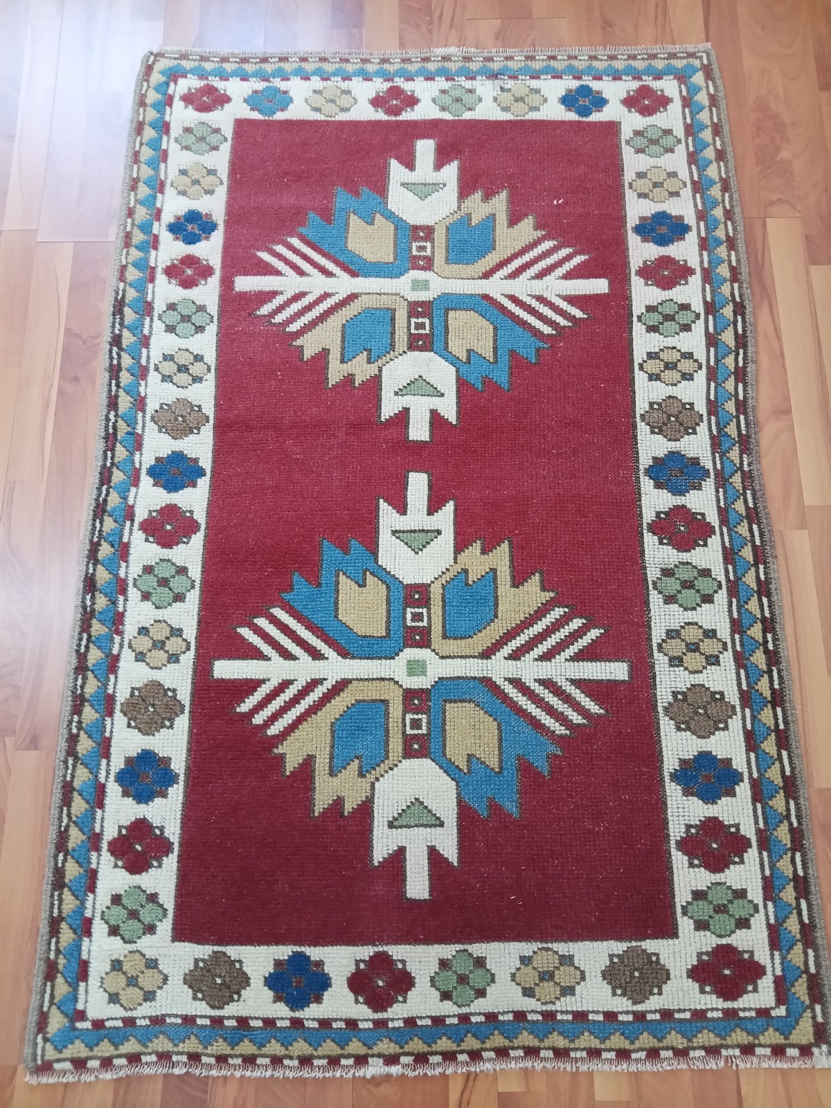 Antique Star Recion Wool Rug, Collectible Antique Rare Blue Rug West Tribal Rug