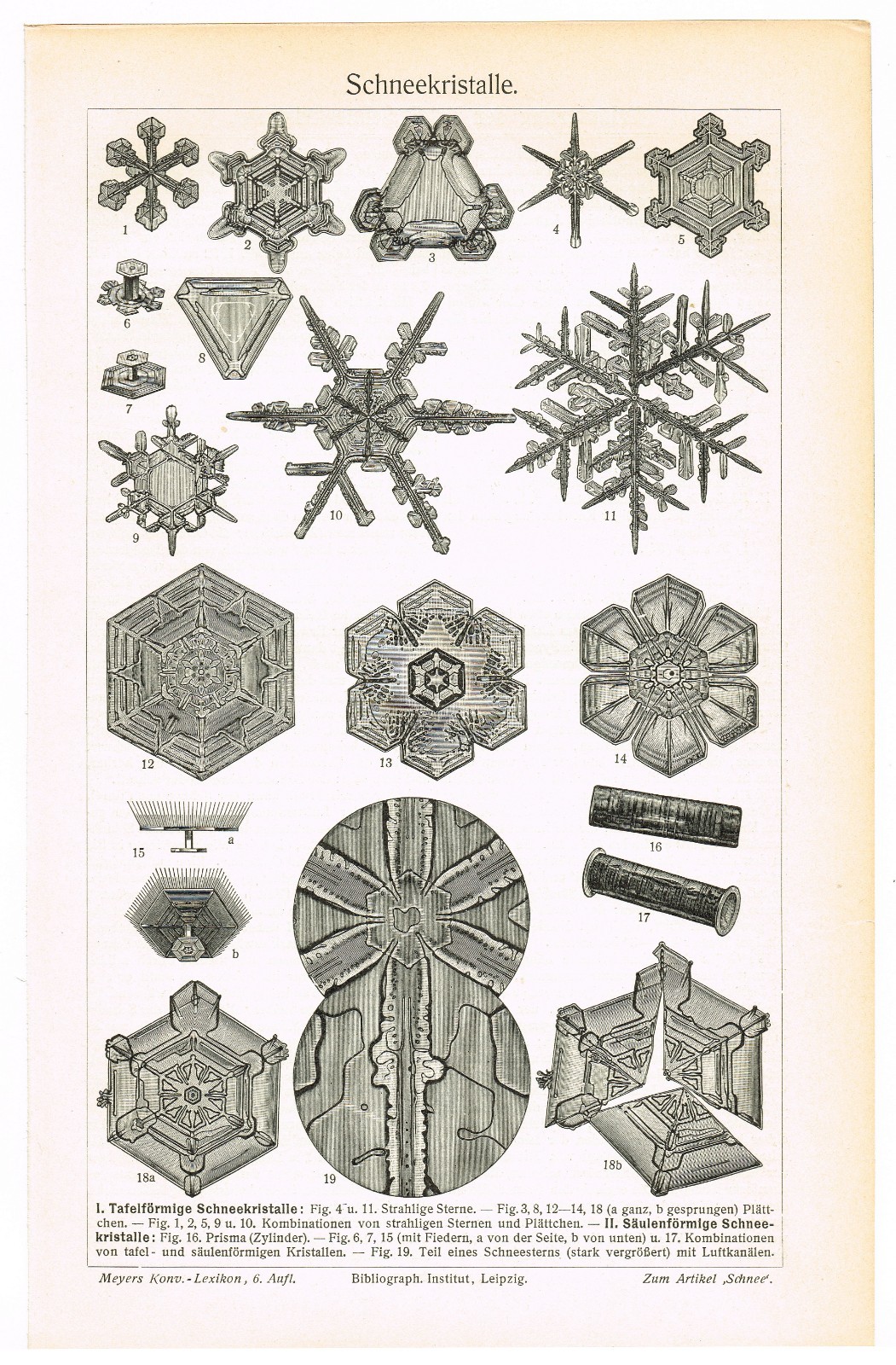 SNOWFLAKEs Snow Crystals Ice Crystals 1908s Original Vintage Antique Print