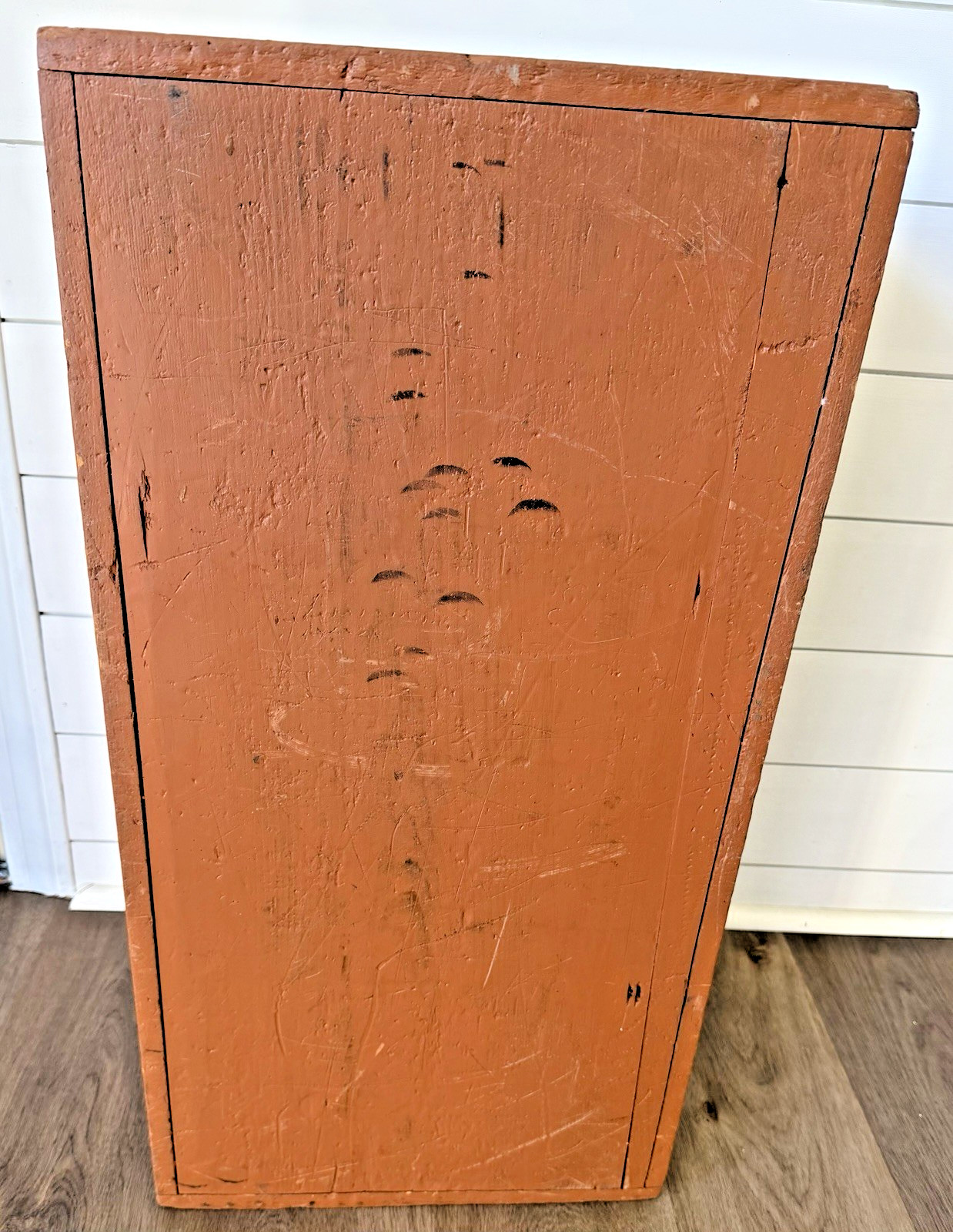 Antique Primitive Rust Painted Wooden Dome Top Trunk Chest Box