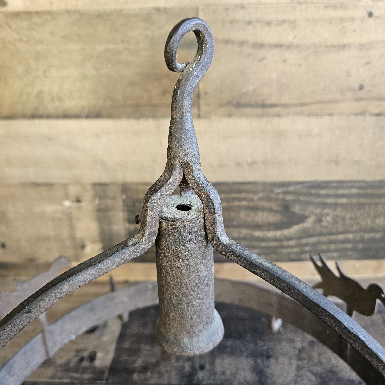 Primitive Wrought Iron Farmhouse Pot Rack Chandelier