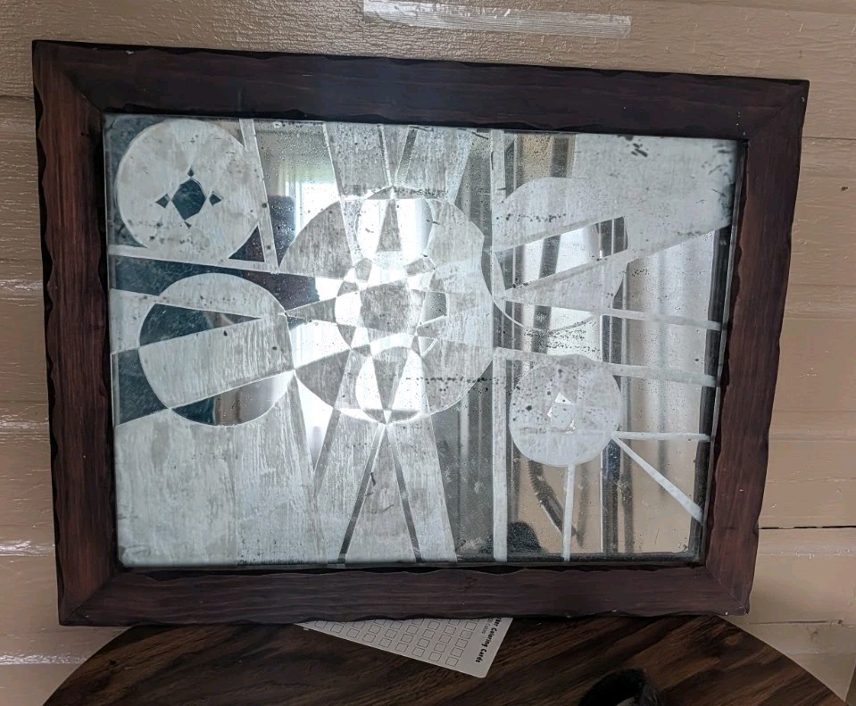 1951 Authentic Binswanger Acid Etched Mid Century Mirror w/Original Carved Frame