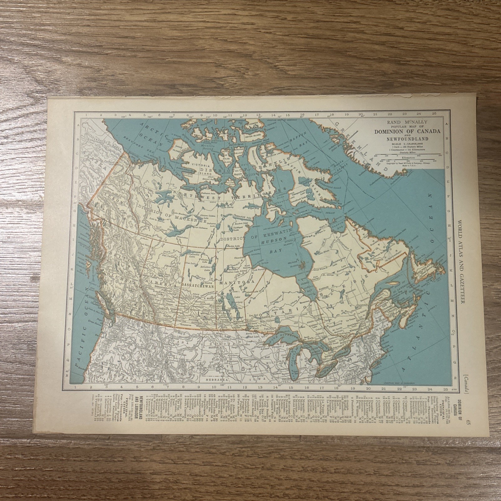 Antique 1937 Map Of Dominion Of Canada & Newfoundland 14”x11”
