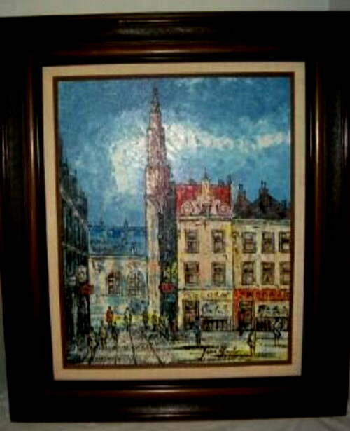 French Jean Hubert Gautier Oil Painting 1920s Street Scene Impasto Impressionist
