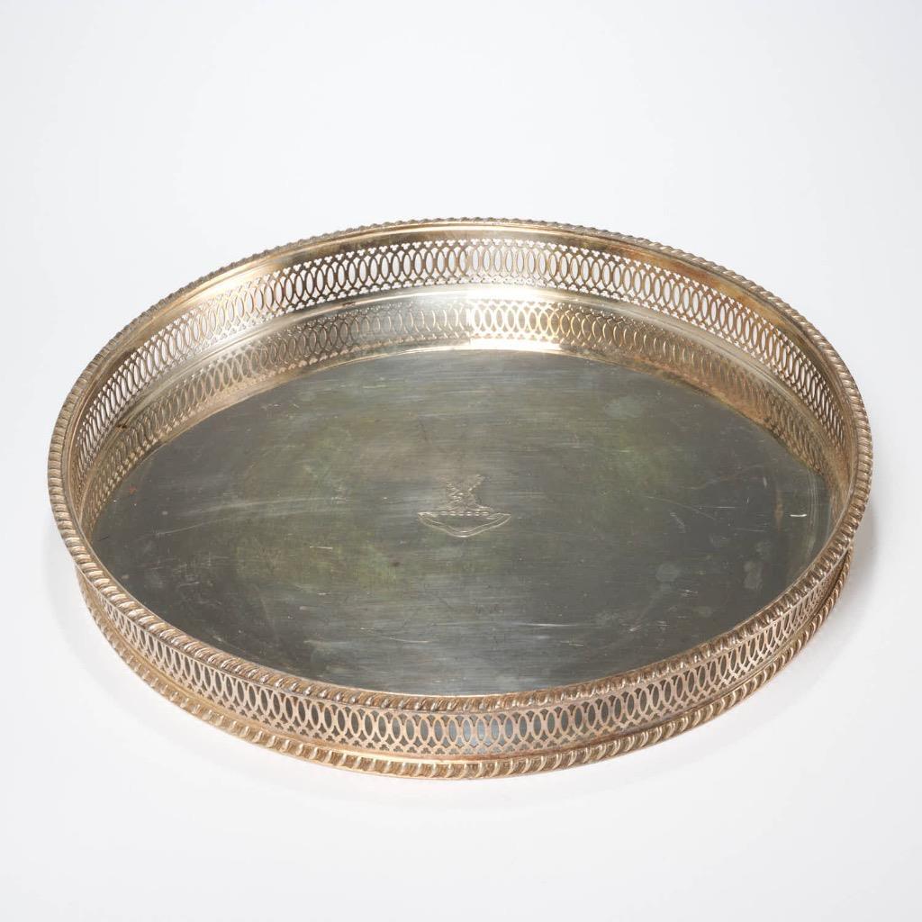 Crescent Silverware Antique Silverplate Round Pierced Serving Tray Deer Stag