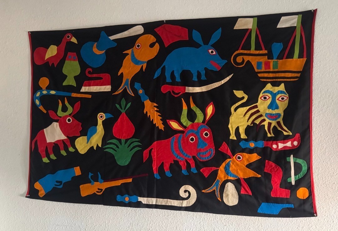 Vintage African Applique Pictorial Tapestry Textile Hand Sewn 36″x57″