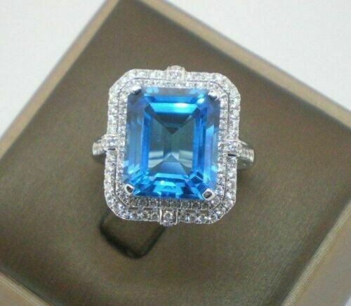 3.00 Ct Emerald Natural Topaz Diamond Engagement Ring 14K Solid White Gold Sz 5