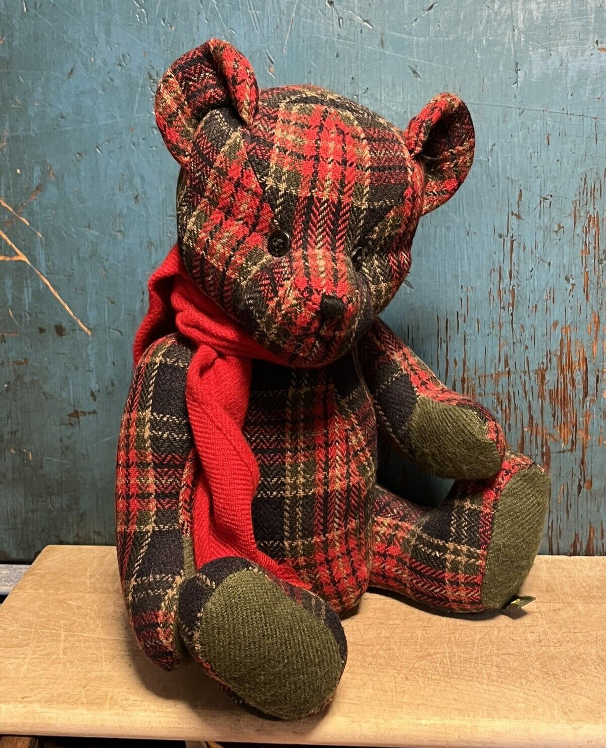 Boyd’s Bear Wool Blend Red Christmas Plaid Teddy Bear Jointed 14″ Beautiful!