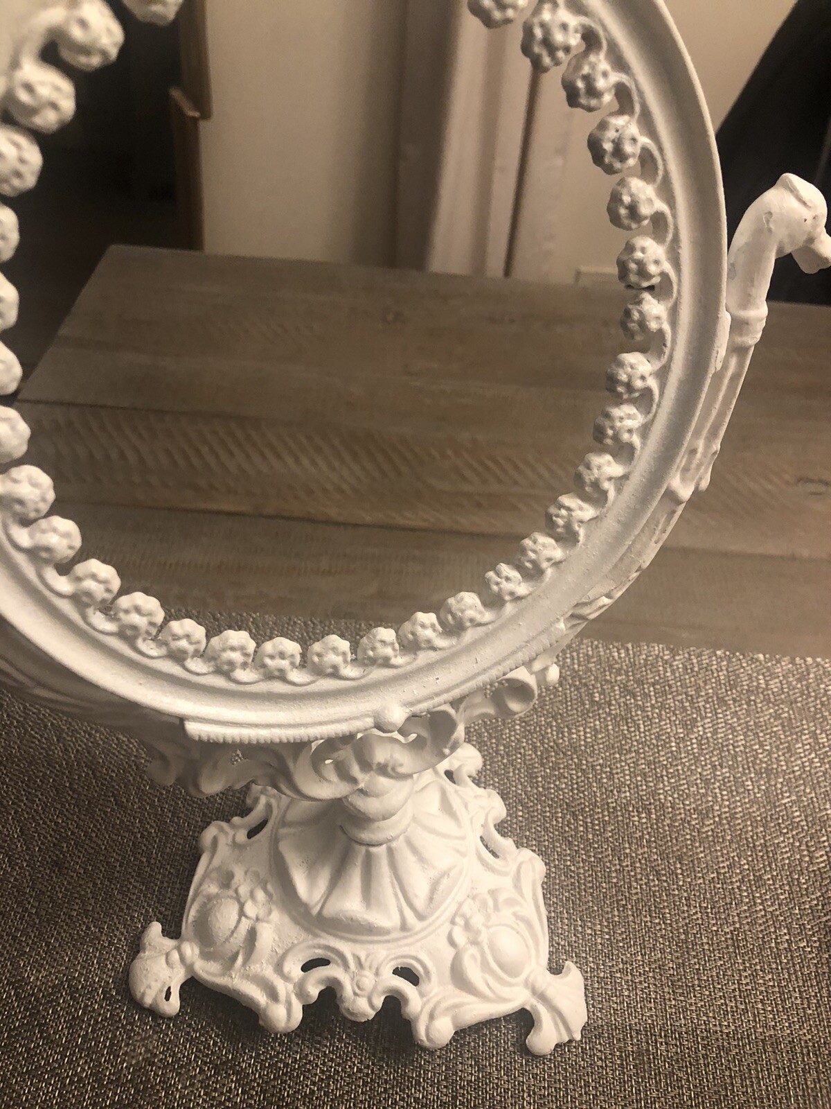 Antique Vanity Frame Stand Cast Iron Swivel Victorian Heavy White Iron Art JM9