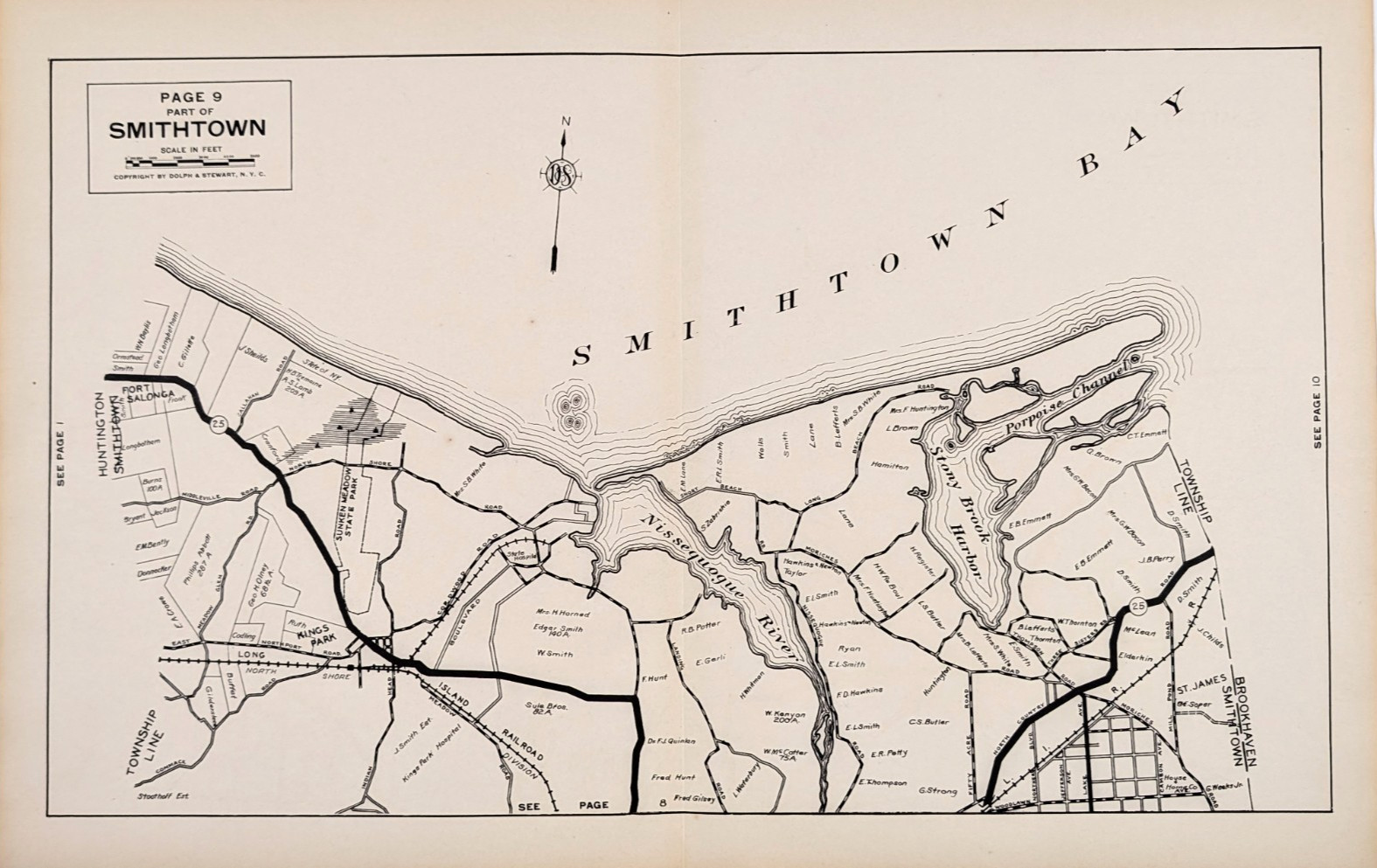 1929 SMITHTOWN – Long Island Map SUFFOLK County – LARGE ORIGINAL ANTIQUE