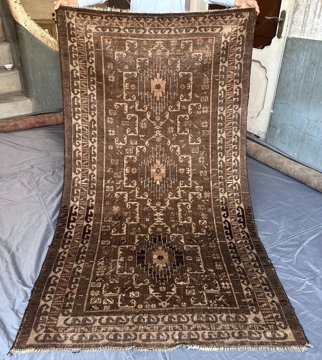 Vintage Afghan Baluchi Rug Terracotta Brown Zanjiri Bedroom Living Room 3’9×6’6