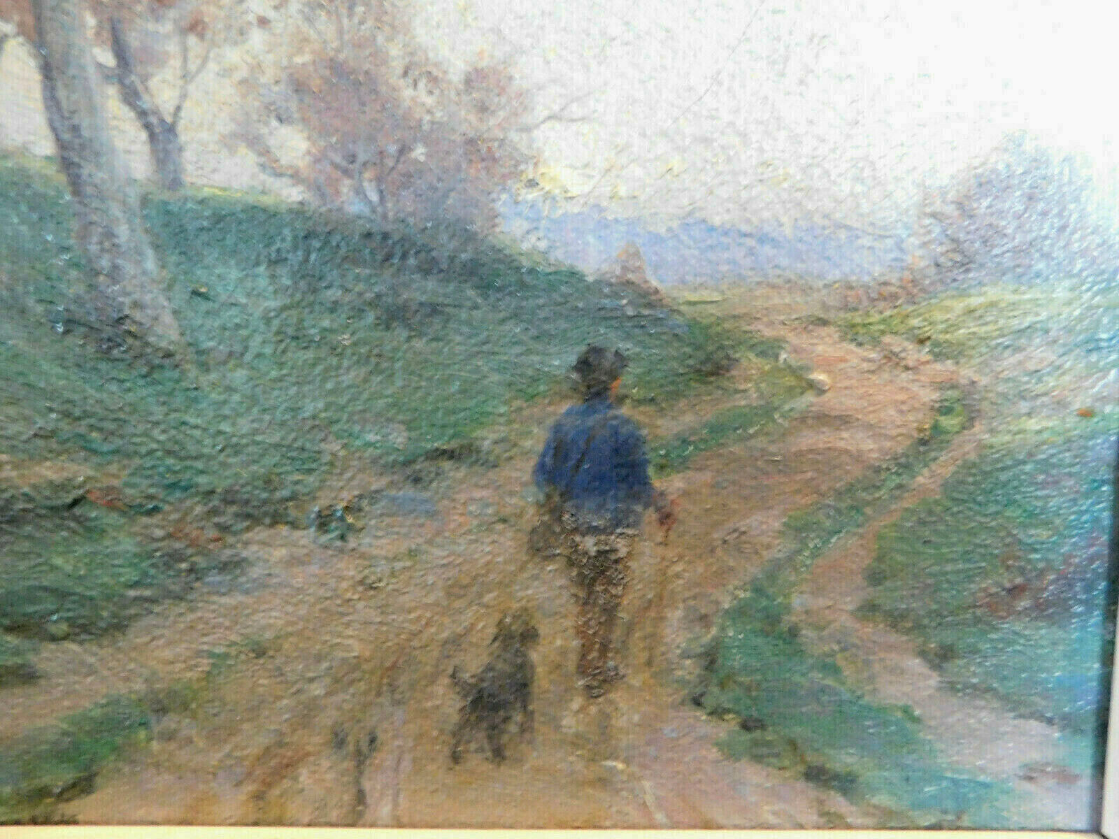 Listed Impressionist EDGAR SPIER CAMERON Oil Painting-Man Walking Dog Landscape
