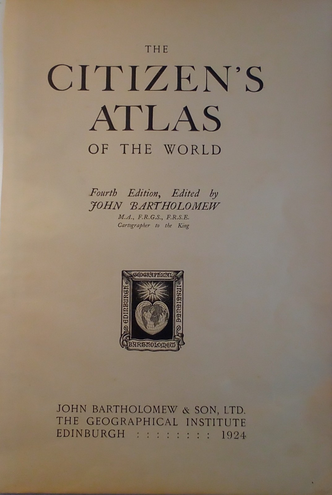 Antique John Bartholomew world map from 1924 4th ed Bartholomew Atlas / Ireland