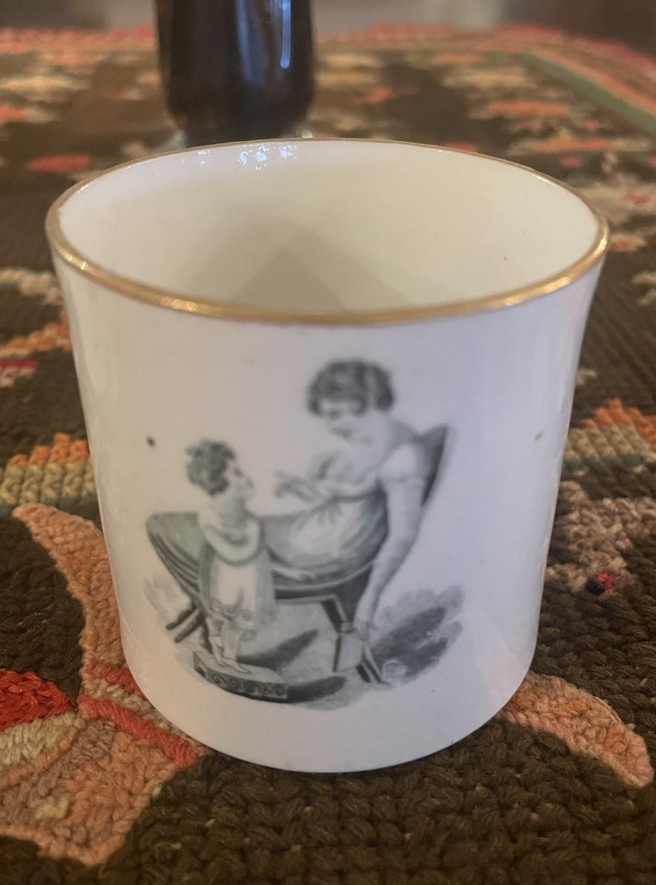 #5 Antique Georgian Coffee Can Adam Buck Mother & Child C1810 Bat Print Regency