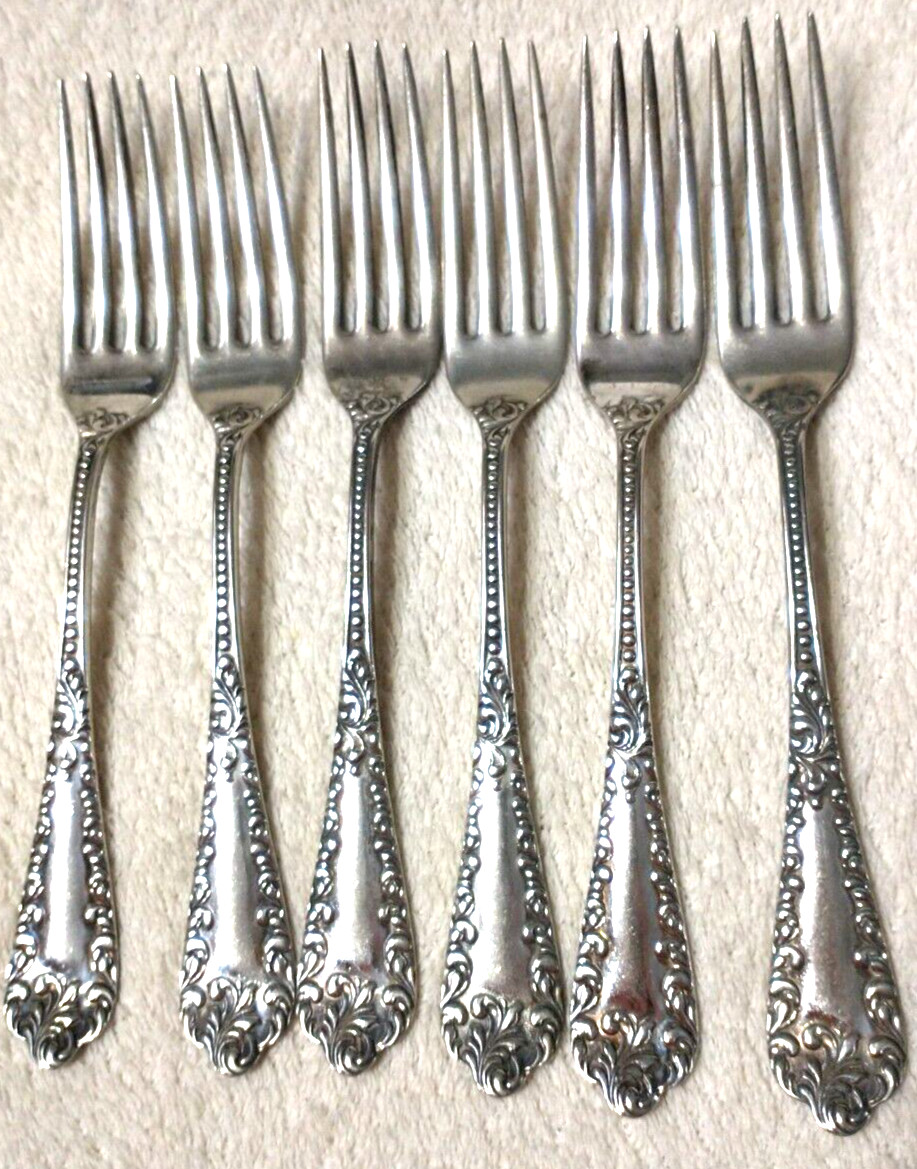 6 Vintage B. S. Co. A1 Silver Plate Flatware DINNER FORKS 7.5″ A36