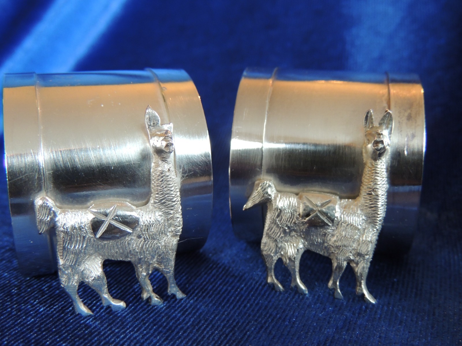 Sterling Silver Napkin Rings with Llamas, set of 2, 925 silver 48g, made in Peru