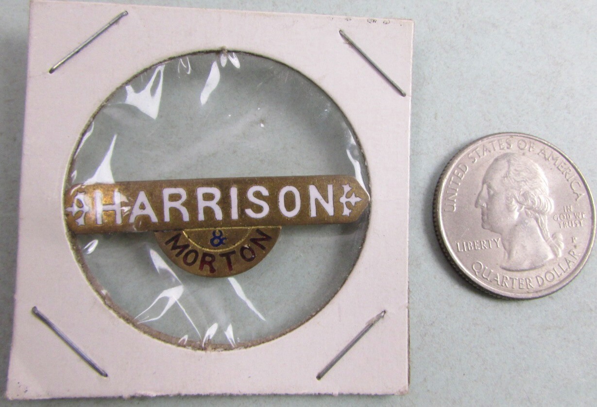 HARRISON MORTON RARE POLITICAL BAR PIN ENAMELED 1888 PRESIDENTIAL RACE