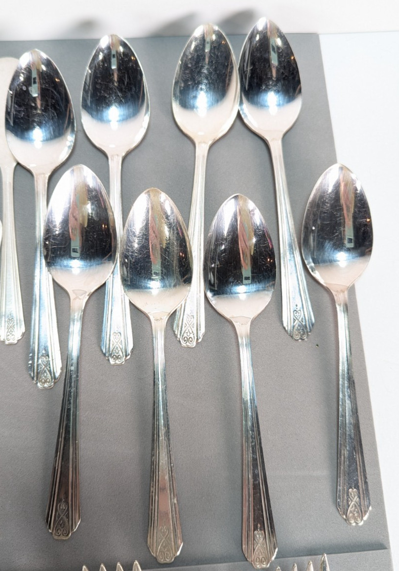 Moderne Silver Plate Flatware Partial Service for 8 + Serving Pieces Deco 47 Pcs