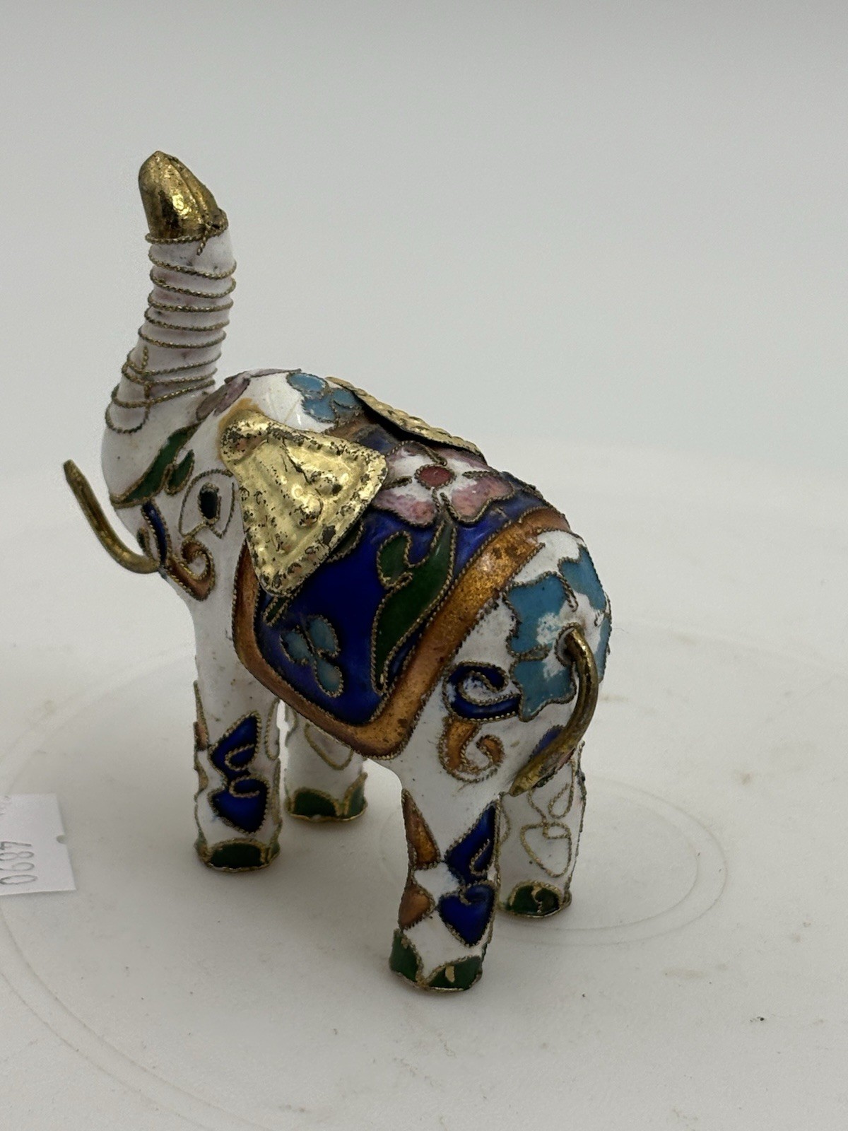 Vtg Miniature White Elephant Figurine Chinese Cloissone Enamel Gold Accents