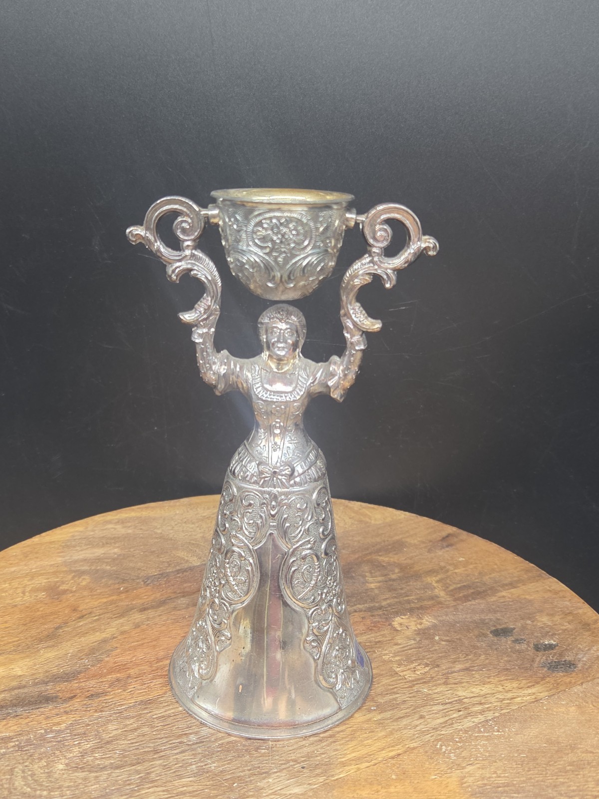 Vintage Traditional Silver Plated 8″ Lady Pink Stone Chalice Wedding Cup