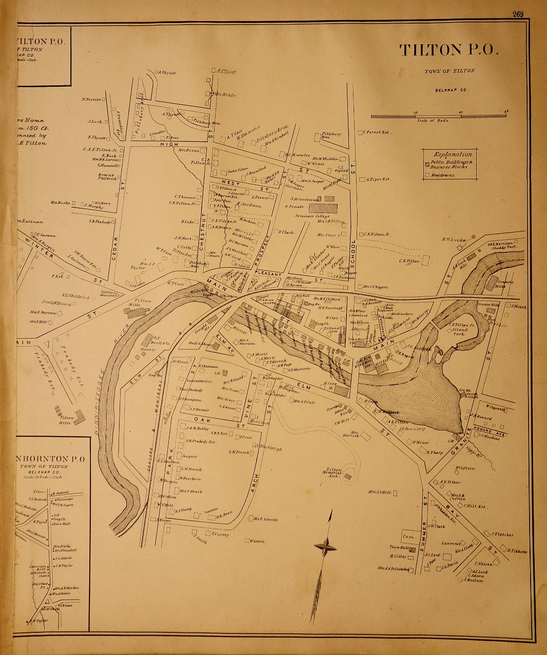 1892 Plat Map ~ Tilton, New Hampshire / Center Harbor, Moultonborough on Reverse